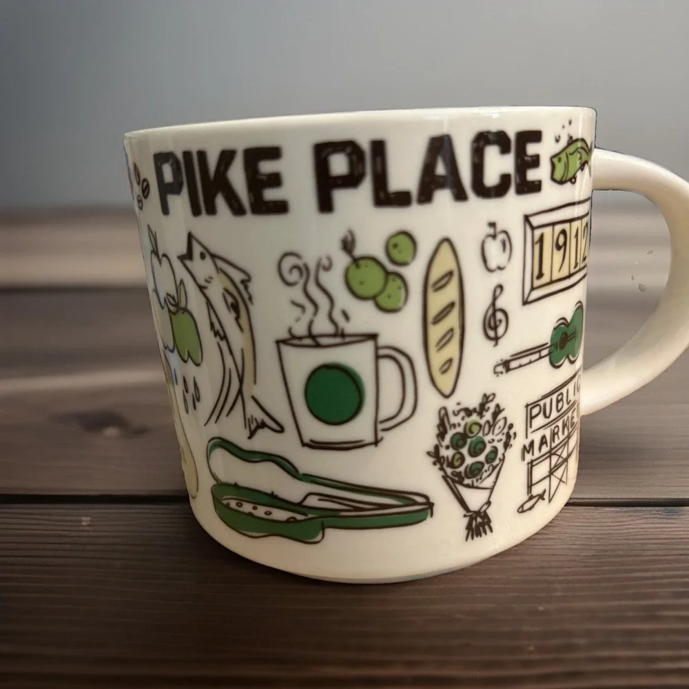 Starbucks Been There Series Pike Place 14oz Coffee Mug Seattle Collector EUC